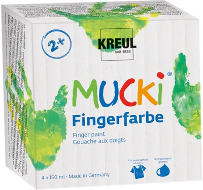 Immagine prodotto di Colori a dita luminosi KREUL MUCKI, set 4 × 150 ml