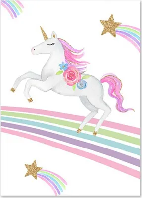 Produktbild von TPFLiving Kunstdruck LW-1019 (OHNE RAHMEN) Poster - Leinwand - Wandbild - Hochauflösender Giclée-Druck, langlebig und hochwertig - Einhorn mit Wolken und Regenbogen für Kinderzimmer -  - Größe: 21x30cm
