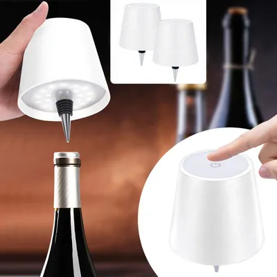 Produktbild von 2er-Set Edle Akku Flaschenlampe weiss: Dimmbar - 3 Lichtfarben: Verwandelt Flaschen in stimmungsvolle Leuchten - Flaschenlicht mit Metallschirm