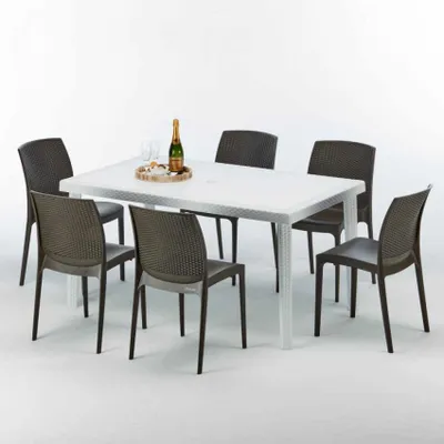 Produktbild von Weiß Rechteckig Tisch und 6 Stühle Farbiges Polypropylen-Außenmastenset Grand Soleil Boheme Summerlife - Braun