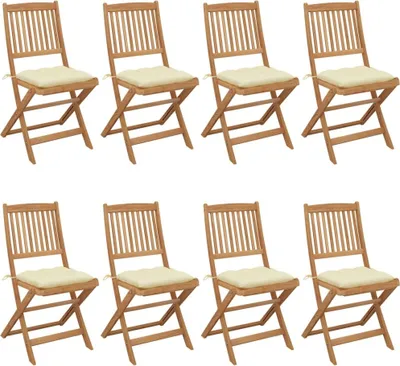 Image de Chaises pliables de jardin lot de 8 avec coussins Bois d'acacia