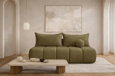 Produktbild von Kaiser Möbel Sofa mit Schlaffunktion und Bettkasten, Schlafsofa, Veloursstoff Monolith, Olive, PIANO