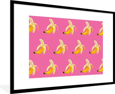 Produktbild von MuchoWow® MuchoWow® Gerahmtes Poster Banane - Muster - Rosa 90x60 cm - Poster mit zchwarzem Bilderrahmen - Wanddekoration - Fotos