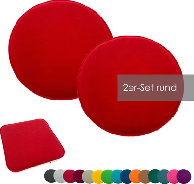 Produktbild von heimtexland ® Sitzkissen Set Filz Stuhlkissen Stuhlauflage Filzkissen Stuhl Polster Kissen Typ631 2er Set 35 cm Rund Rot