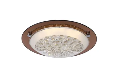 Productafbeelding van Globo Lighting plafondlamp, metaal, amberkleurig, wit, opaalglas, K5 kristallen, helder, spiegelrand, diameter: 315 mm, hoogte: 90 mm, inclusief LED 12W 230V, 1237 lm (lichtbron), 1040 lm (lichtopbrengst), 3100K