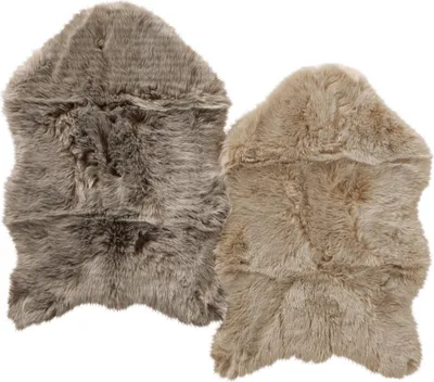 Two faux fur rugs are displayed side-by-side on a white background.