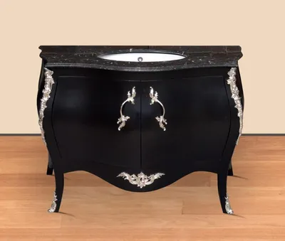 Immagine prodotto di Casa Padrino cassettiera barocca per lavabo nero/argento con piano in marmo - Arredo bagno barocco