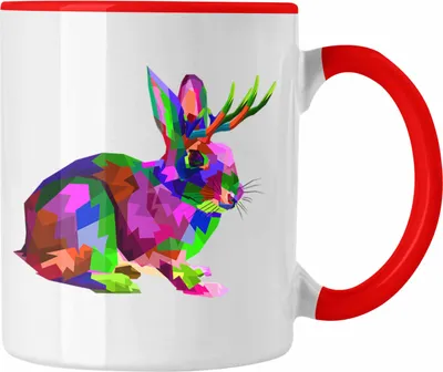 Produktbild von Trendation - Wolpertinger Tasse Geschenk Polygon Grafik Hasen Grafik (Rot)