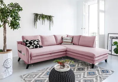 Produktbild von MIUFORM Charming Charlie - Ecksofa mit Bettfunktion und Bettkasten L-FORM RECHTS - 234x200cm - Puderrosa - Sofa Schlafsofa Couch