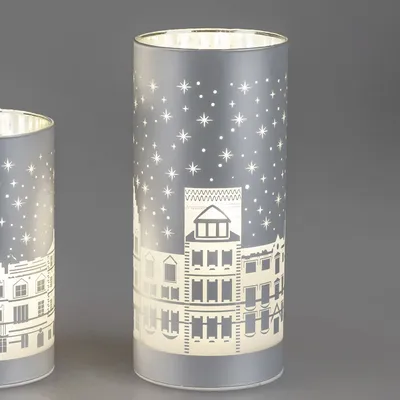 Produktbild von LED Deko Licht, Tischlampe Häuser silber H. 20cm aus Glas Formano WA