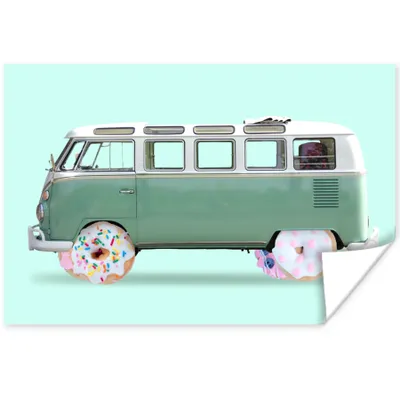 Produktbild von MuchoWow® Poster Donuts - Lieferwagen - Auto - Grün 120x80 cm - Bilder