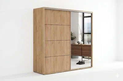 Produktbild von A12 Schlafzimmerschrank mit 2 Schiebetüren, Spiegel - Craft Gold - 125 x 62 x 245 cm