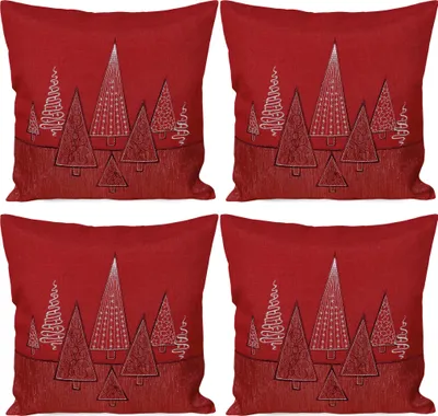 Produktbild von 4er Set Kissenhüllen 40x40 cm rot mit Tannenbaum als Weihnachts-Deko