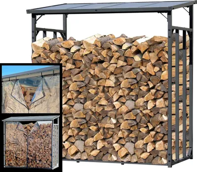 Produktbild von Metallisches Holzregal XXL - Garten, Holzlagerung und Stapelhilfe für draußen - 185 x 70 x 185 cm