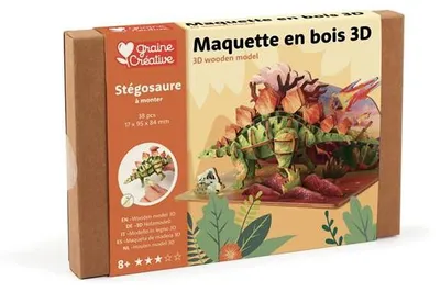 Imagen del producto de Graine Creative: Puzzle de madera 3D de estegosaurio, juguete de dinosaurio