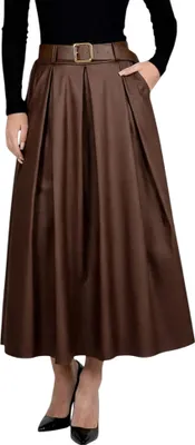 Produktbild von 405_Mississhop Damen A-Linien Rock mit Gürtel und Metallschnalle Braun