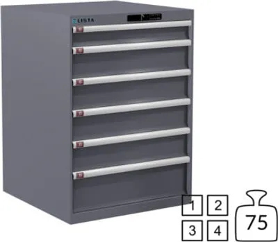 Produktbild von Lista Schubladenschrank - 78.172.080 - 1.000x717x725 mm (HxBxT) - 6 Schubladen - 75 kg - Code Lock - Taubengrau (NCS S 4502-B)