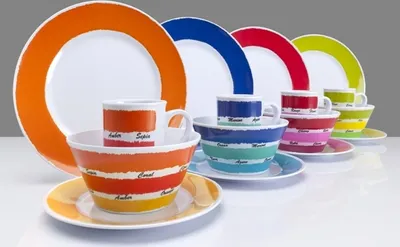 Produktbild von Melamin Campinggeschirr Geschirrset 16 teilig für 4 Personen Colours