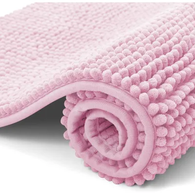 Image de Tapis de bain antidérapant en forme de chenille, 40x60 cm, rose, absorbant, lavable
