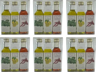 Produktbild von Food-United DRESSING-OLIVENÖL Fläschchen Geschenk-Set 18x 100ml, ITALIAN COLLECTION, italienisches Olivenöl extra nativ kaltgepresst mit nur 0,8 % Säure, von TERRE FRANCESCANE, Basilikum Zitrone Chili