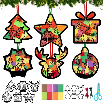 Weihnachtliches Fensterbilder-Bastelset, 16 Sticker, bunt