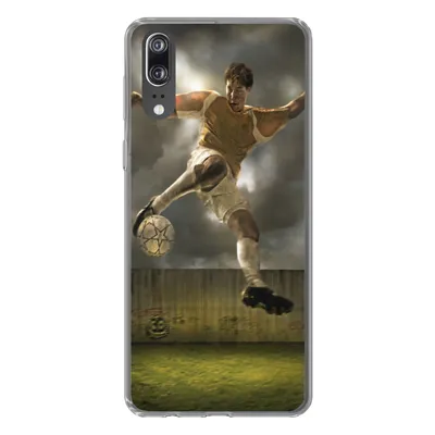Produktbild von MuchoWow® Handyhülle Schutzhülle Hülle für Huawei P20 Eine Illustration eines Fußballspielers, der den Ball schießt - Jungen - Kinder Silikon Softcase Handy Hülle - Hardcover