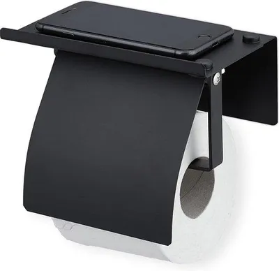 Immagine prodotto di Portarotolo da bagno Famanu con ripiano – design moderno – nero