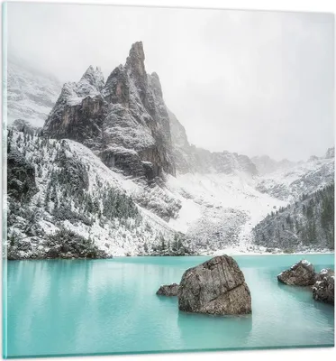 Produktbild von Bilder auf glas - Einteilig - Berge See Schnee - 50x50cm - Glasbilder - Wandbilder - Bilder - zum Aufhängen bereit - Wanddekoration aus Glas - Glas Bilder - Wandbild auf Glas - GAC50x50-4377