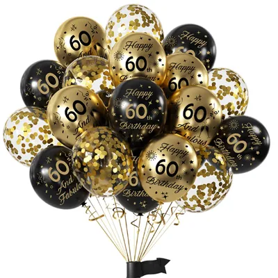 60. Geburtstagsdeko – 15 Latexballons in Schwarz & Gold