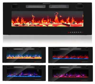Productafbeelding van Ikodm Elektrische kachel, 50 inch, 1500W, inbouwmodel met Wi-Fi, bedienbaar via app, afstandsbediening, timer en 144 vlammeneffecten, geschikt voor de woonkamer