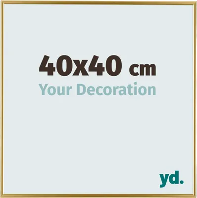 A framed picture with text indicating size and a tagline.