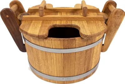 Produktbild von Pirts Saunawanne aus Eichenholz mit Holzgriffen und Deckel, 35 l