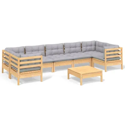Image de vidaXL Ensemble de jardin lounge 8 pièces avec coussins gris en pin