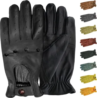 Produktbild von Herren Driving Autofahrer-Handschuhe Lederhandschuhe, Größe:9=L, Farbe:Schwarz