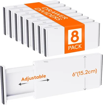 Productafbeelding van Ladeverdelers 15cm hoog - Set van 8 - 56cm verstelbare kleding organizers - Uitbreidbare dressoir scheiders - Wit