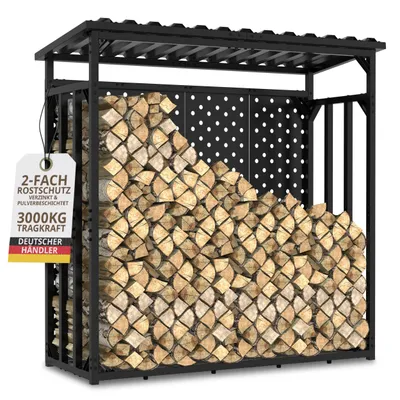 Immagine prodotto di Legnaia con parete posteriore e tetto 187x88x186 cm metallo zincato nero da esterno giardino 3t per legna 25cm e 33cm