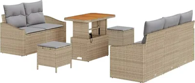 Immagine prodotto di Set da giardino composto da 8 pezzi, divano, colore beige, realizzato in rattan sintetico