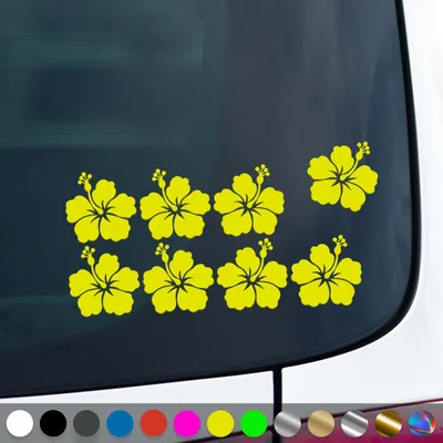 Produktbild von PantherPixel Hibiskusblüten Aufkleber Set Hibiskuspflanze Sticker Auto Geschenkidee Farbe Neon-Gelb