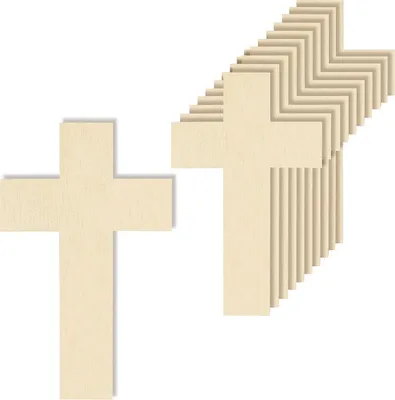 Obrázok produktu pre Creative Deco 10 x tenké krížové tvary z preglejky | 10 x 6 cm | Nelakované drevené výrezy na zavesenie | Ideálne na maľovanie, dekorovanie