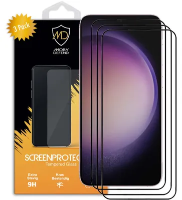 Productafbeelding van 3-Pack MobyDefend Screenprotectors - Geschikt voor  Samsung Galaxy S23  -  Screensavers Met Zwarte Randen - Gehard Glas