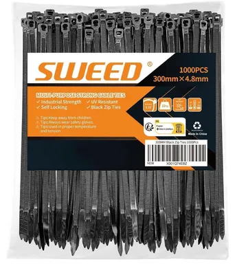 Produktbild von Kabelbinder schwarz 300mm 1000 Stück UV-beständig 4.8mm Breite 22kg Zugfestigkeit