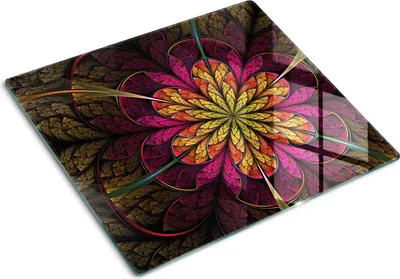 Immagine prodotto di Pannello protettivo in vetro – Copertura per piano cottura – Copertura per piano cottura a induzione – 60x52 cm – Facile da pulire – Vetro temperato – Motivo floreale frattale