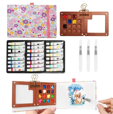 Productafbeelding van Omgoods - Draagbare Mini Aquarelset - Schetsboek, Palet en Verf
