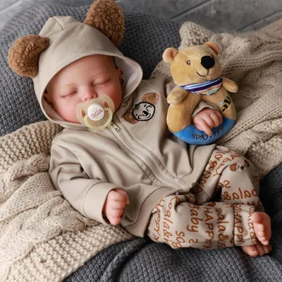 Produktbild von Reborn Puppe Junge 43 cm, 17 Zoll, mit Kleidung und Zubehör, für Kinderspielzeug