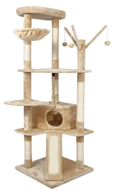 Image de Arbre à chat Katzenbaum, 167 cm de hauteur, avec poteaux en sisal, 3 pompons, 1 maisonnette, couleur mandarine, pour chats de grande taille