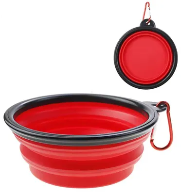 Produktbild von CHPN – Faltbarer Hundewassernapf – Silikon-Wassernapf für Hunde – Zusammenklappbar – Tragbarer Wassernapf für Hunde – Mit Karabiner – Rot – 450 ML – Für unterwegs