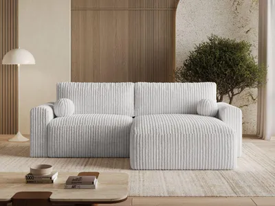 Produktbild von GrainGold Ecksofa L-Form Aurora - Ecksofa mit Schlaffunktion, Bettkasten - Moderne Ecksofa, Wohnzimmer Sofa - Eckcouch mit Cord-Stoff - Grau (Tilia 86)
