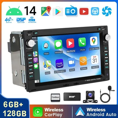 Obrázok produktu pre Autorádio 7 palcov s Androidom 14 pre vozidlá VW Polo, Golf 4, Passat B5, T4, T5, s funkciami DAB+, CarPlay, Android Auto, Bluetooth, GPS navigáciou, dotykovým displejom, 6 GB RAM a 128 GB úložiskom