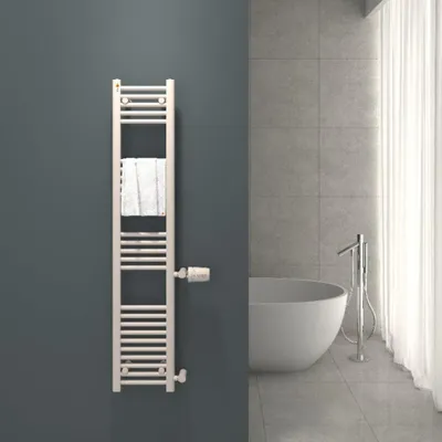 Produktbild von Badheizkörper Weiß 300 x 1500 mm – Handtuchheizkörper mit Seitenanschluss, Anschluss 500 mm, 407 Watt, ohne Heizstab