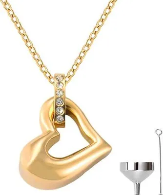 Produktbild von Luxe Ascheanhänger mit Kette (55 cm) für Asche, Haare oder Parfum - Gedenkschmuck in Gold Herzform